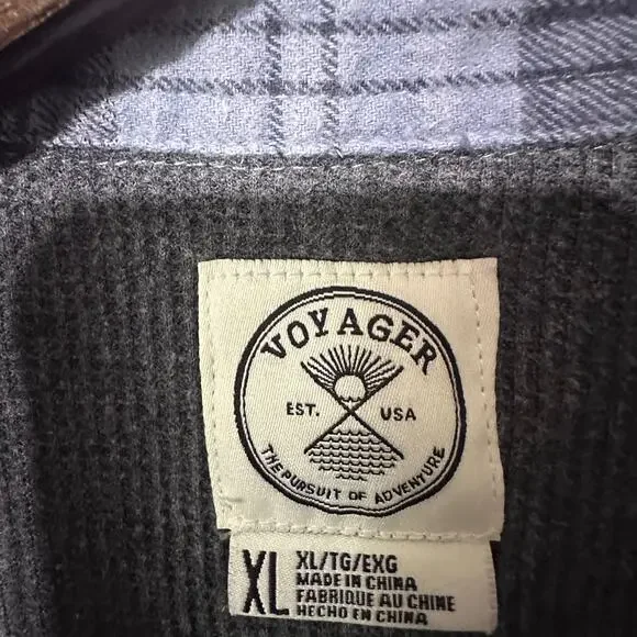 Voyager Flannel Long Sleeve Shirt Mens XL Blue Black Plaid Fleece Lined Causal - Picture 5 of 5